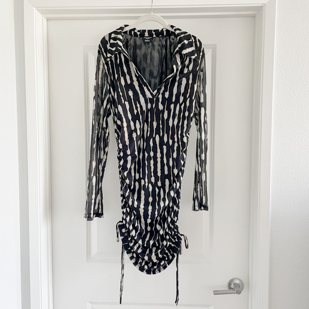 Printed Long Sleeve Mini Dress with Tie Sides
